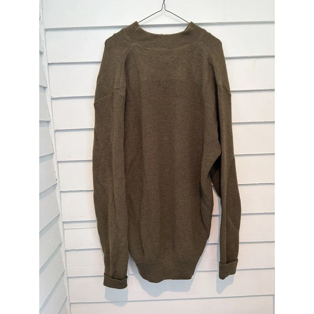 Vintage LL Bean Military Commando Henley Sweater 100% Wool USA Made 80s READ